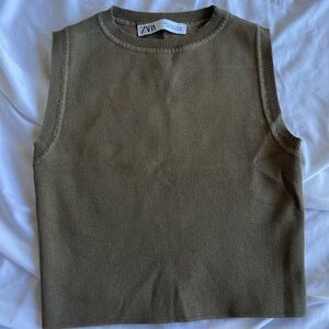 Zara Olive Crewneck Sleeveless Knit